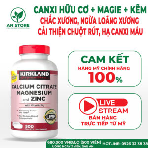 Canxi Hữu Cơ Kirkland Calcium Citrate Magnesium And Zinc With Vitamin D3 Của Mỹ