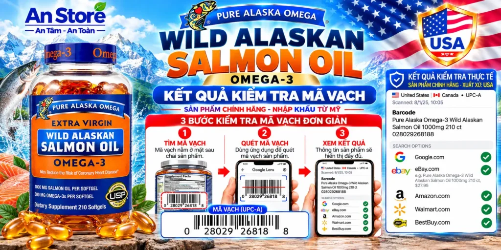 Dầu Cá Wild Alaskan Salmon Oil Omega-3 Do An Store Cung Cấp Luôn Có Mã Vạch Chuẩn Mỹ UPC-A
