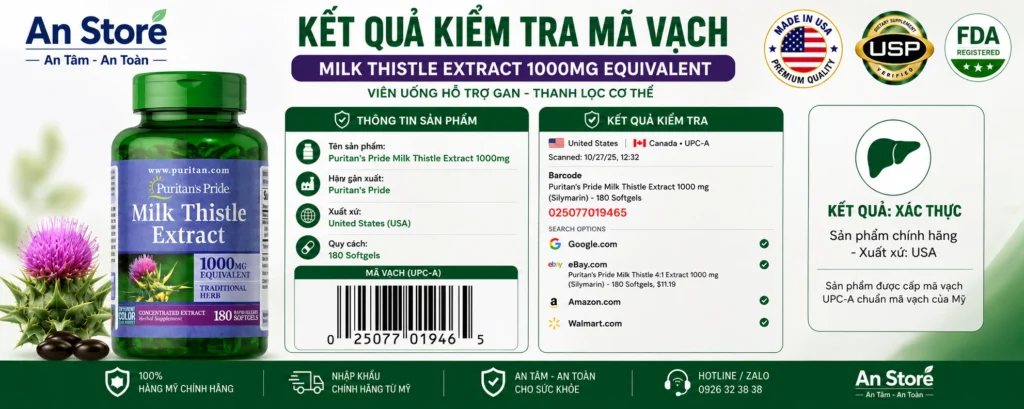 Bổ Gan Milk Thistle Do An Store Cung Cấp Luôn Có Mã Vạch Chuẩn Mỹ UPC-A