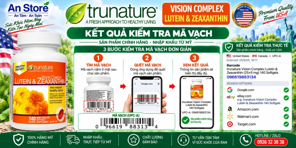 Bổ Mắt Trunature Lutein & Zeaxanthin Do An Store Cung Cấp Luôn Có Mã Vạch Chuẩn Mỹ UPC-A