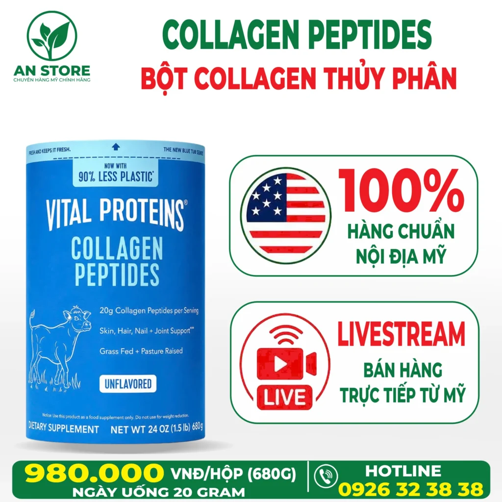 Bột Collagen Thủy Phân Vital Proteins Collagen Peptides 680g Của Mỹ
