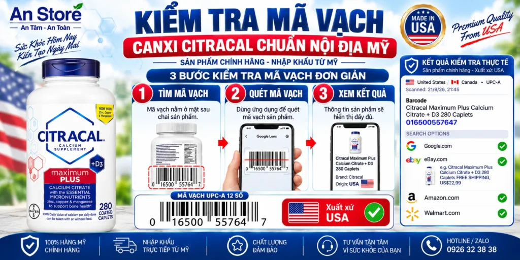 Canxi Hữu Cơ Citracal Do An Store Cung Cấp Luôn Có Mã Vạch Chuẩn Mỹ UPC-A