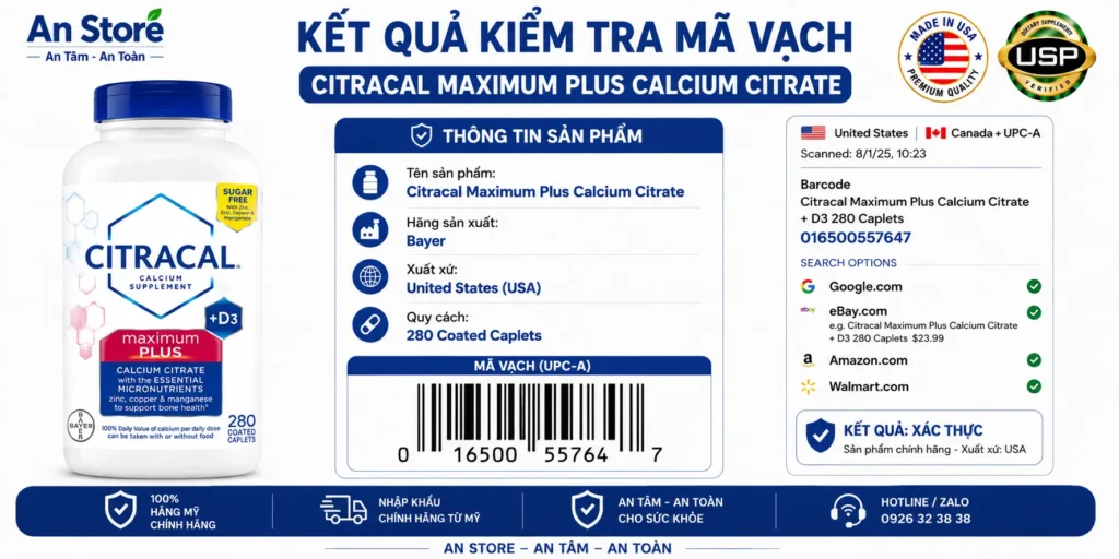 Canxi Hữu Cơ Citracal Do An Store Cung Cấp Luôn Có Mã Vạch Chuẩn Mỹ UPC-A