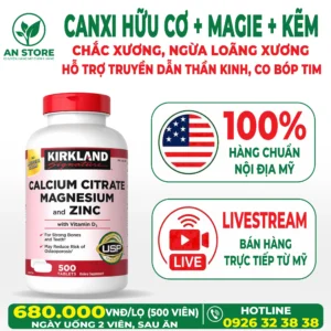 Canxi Hữu Cơ Kirkland Calcium Citrate Magnesium And Zinc With Vitamin D3 Của Mỹ