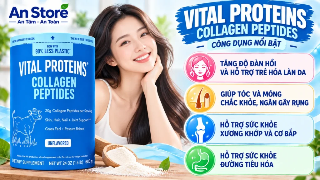 Công Dụng Bột Collagen Thủy Phân Vital Proteins Collagen Peptides 680g Của Mỹ
