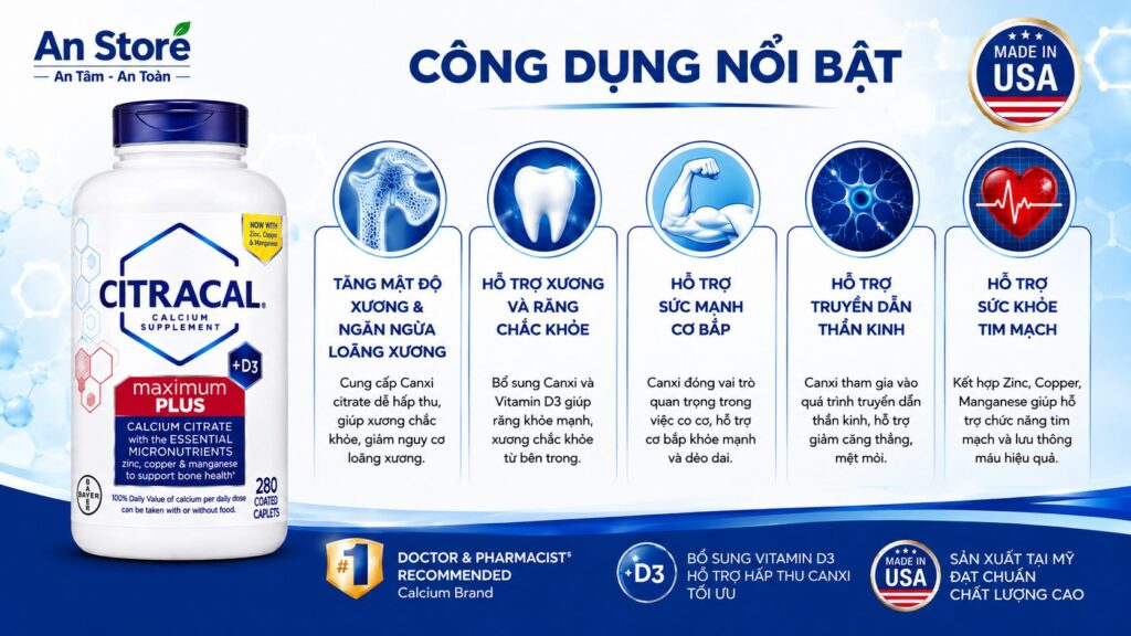 Công Dụng Canxi Hữu Cơ Citracal 280 Viên Của Mỹ