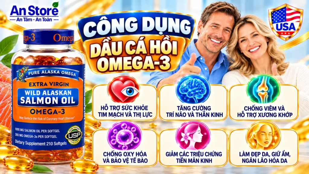 Công Dụng Của Dầu Cá Hồi Pure Alaska Omega Wild Alaskan Salmon Oil 1000mg Của Mỹ