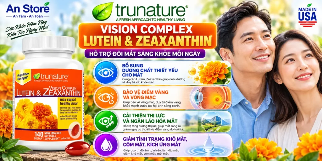 Trunature Lutein & Zeaxanthin Hỗ Trợ Bảo Vệ Võng Mạc Và Giảm Tình Trạng Khô Mắt, Cộm Mắt.