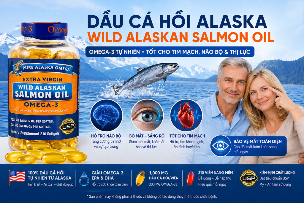 Dầu Cá Hồi Wild Alaskan Salmon Oil Omega 3 1000mg Của Mỹ Chính Hãng 210 Viên