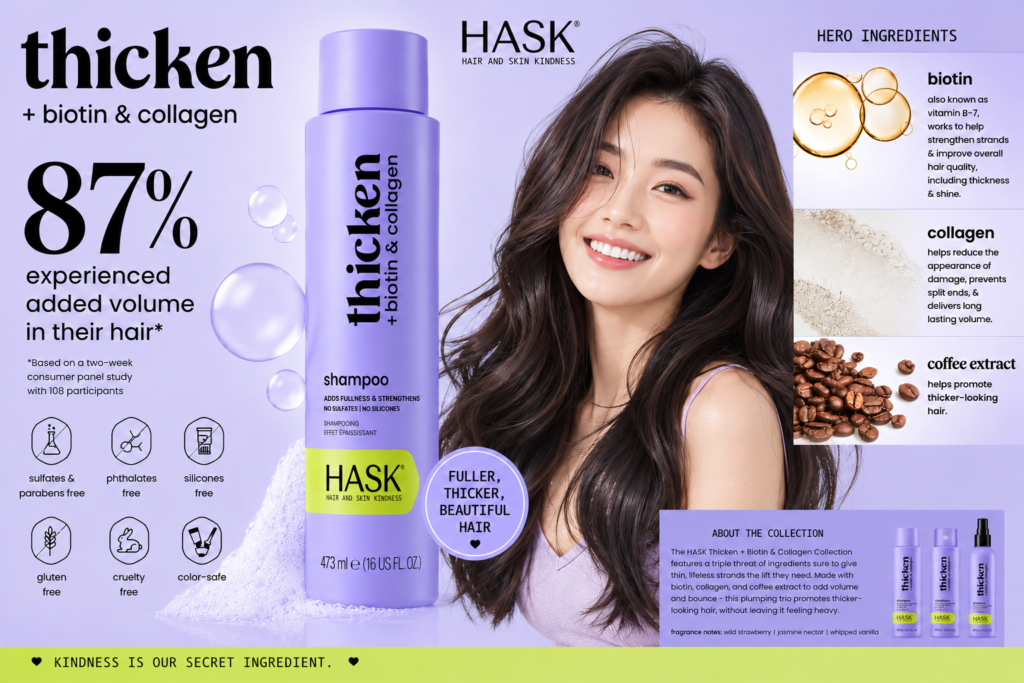 Dầu gội kích thích mọc tóc Hask Shampoo Thicken Biotin và Collagen của Mỹ