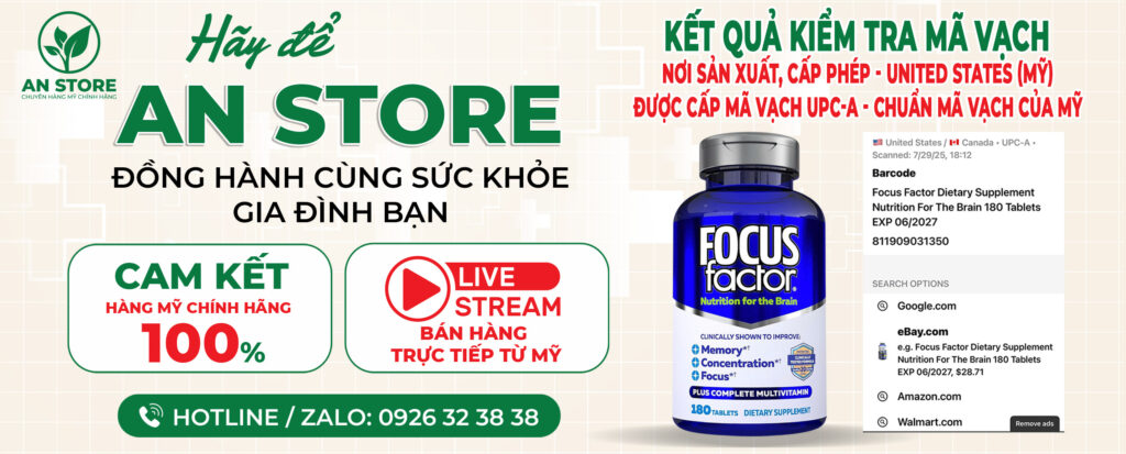 An Store Cam Kết Chỉ Cung Cấp Thuốc Bổ Não Focus Factor  180 Viên Chuẩn Nội Địa Mỹ, Có Mã Vạch UPC-A Của Mỹ