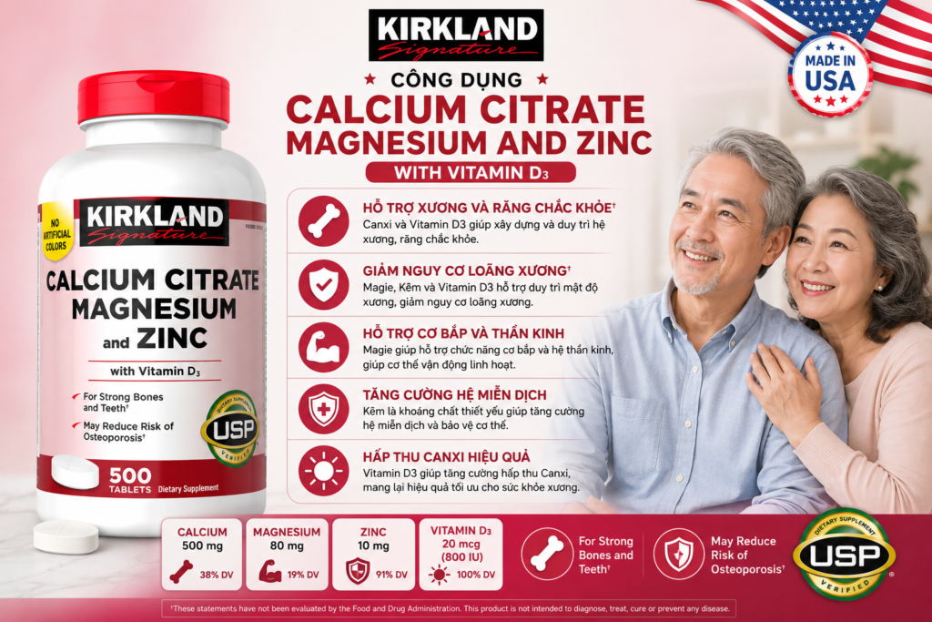 Canxi Hữu Cơ Kirkland Hỗ Trợ Xương Chắc Khỏe Và Tăng Mật Độ Xương Hiệu Quả