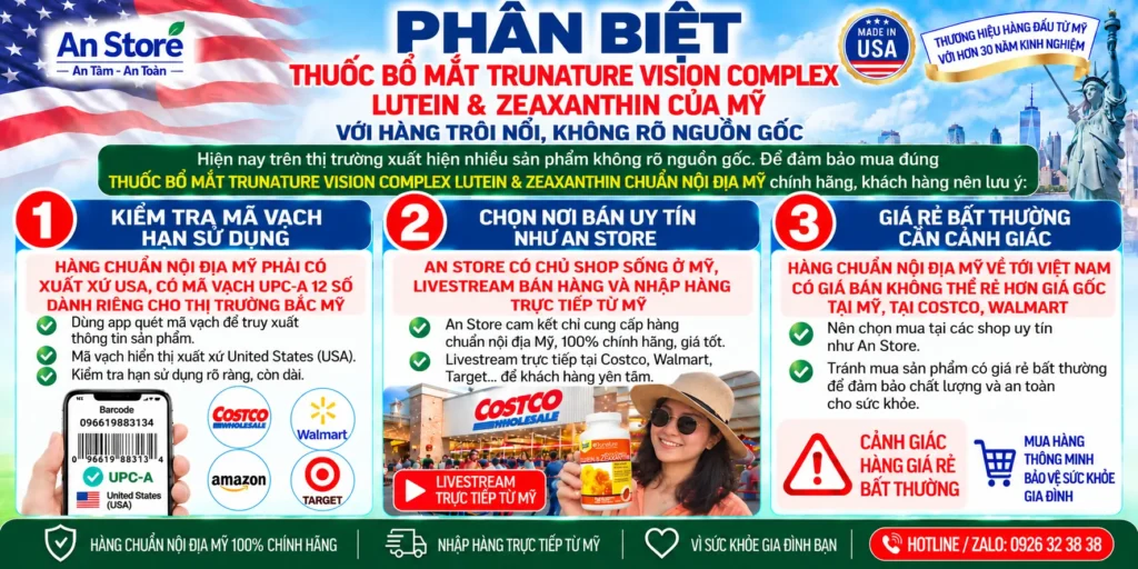 Phân Biệt Thuốc Bổ Mắt Trunature Lutein & Zeaxanthin Chính Hãng Qua Mã Vạch UPC-A