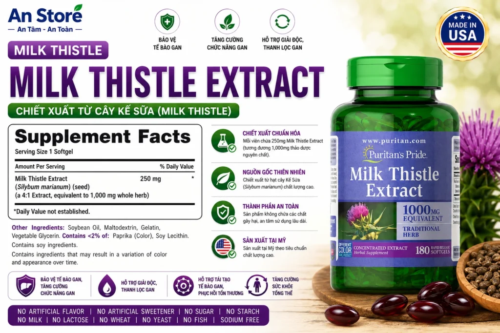 Thành Phần Thuốc Bổ Gan Milk Thistle Extract 1000mg Của Mỹ