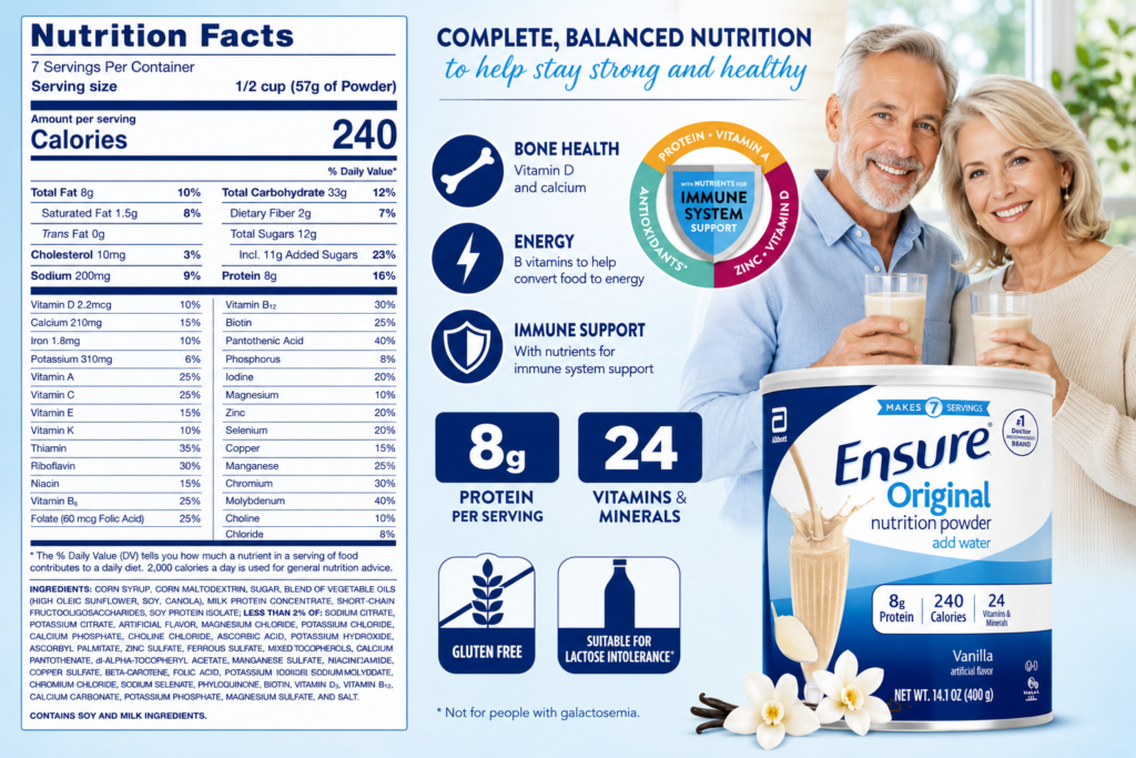 Thành Phần Dinh Dưỡng Sữa Bột Ensure Original Nutrition Powder 400g Của Mỹ