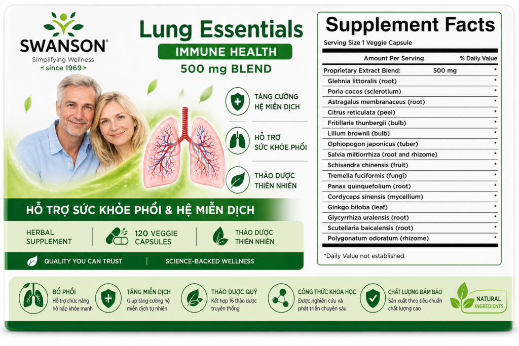 Thành Phần Thuốc Bổ Phổi Swanson Lung Essentials 500mg Của Mỹ