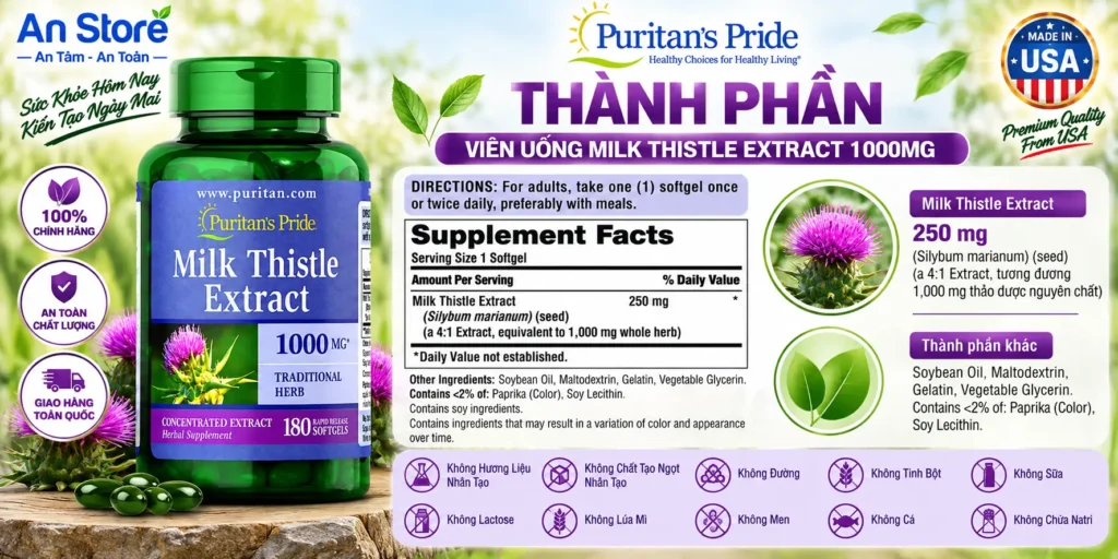 Thành Phần Thuốc Bổ Gan Milk Thistle Extract 1000mg Của Mỹ