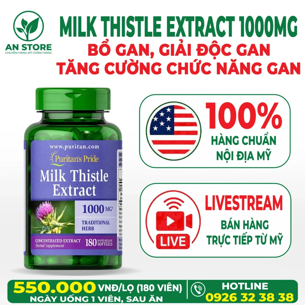Thuốc Bổ Gan Milk Thistle Extract 1000mg Của Mỹ