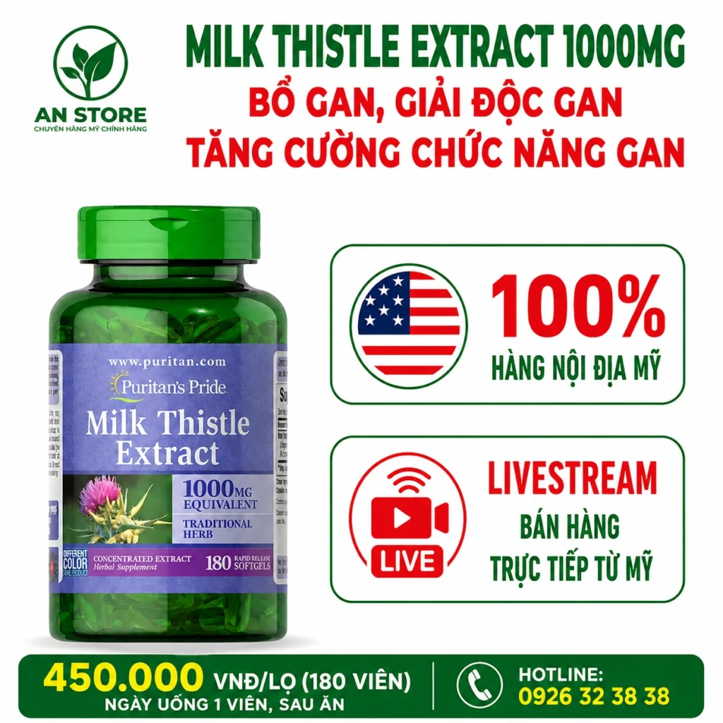 Thuốc Bổ Gan Milk Thistle Extract 1000mg Của Mỹ