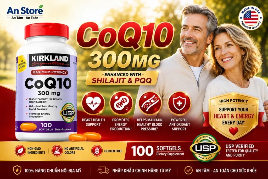 Thuốc Bổ Tim Kirkland CoQ10 300mg Của Mỹ Mẫu Mới Nhất Hộp 100 Viên