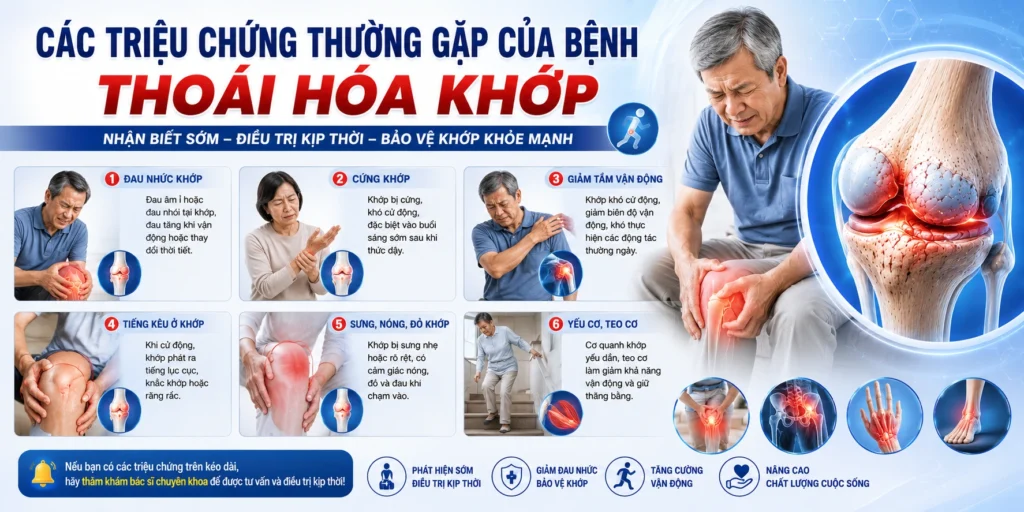Triệu chứng của bệnh thoái hóa khớp gây đau nhức xương khớp và sưng tấy
