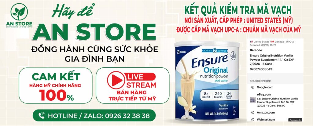 Sữa Bột Ensure Do An Store Cung Cấp Luôn Có Mã Vạch Chuẩn Mỹ UPC-A