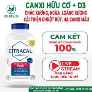 Viên uống canxi Citracal Maximum Calcium Citrate +D3 280 viên của Mỹ
