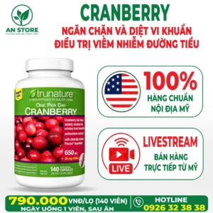 Viên Uống Trị Viêm Đường Tiết Niệu Trunature Cranberry 650mg Của Mỹ