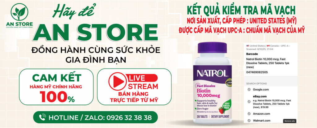 Natrol Biotin 10,000 mcg Do An Store Cung Cấp Luôn Có Chuẩn Mã Vạch UPC-A

