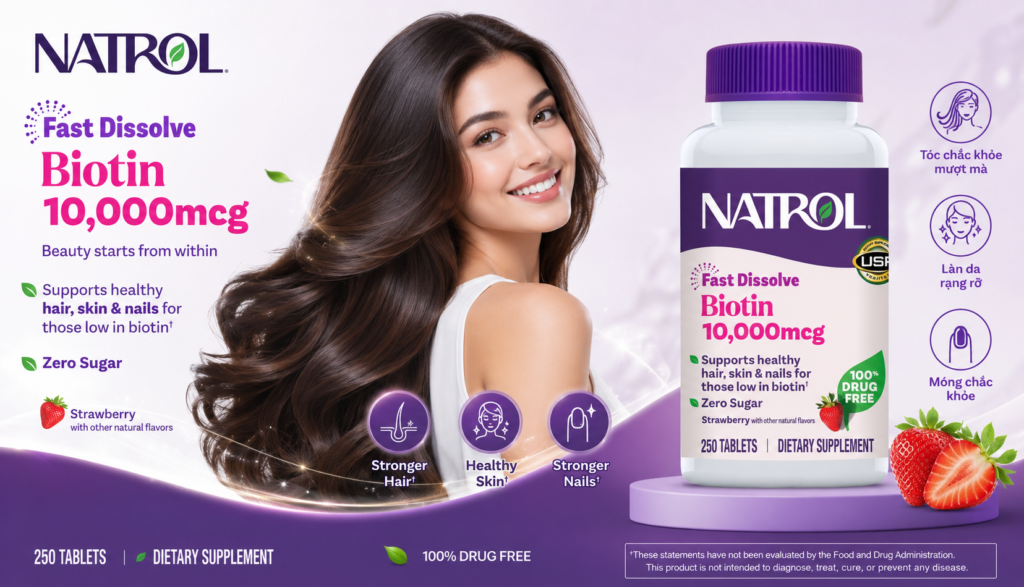 Natrol Biotin 10000 mcg 250 Viên Của Mỹ Kích Thích Mọc Tóc Ngăn Rụng Tóc