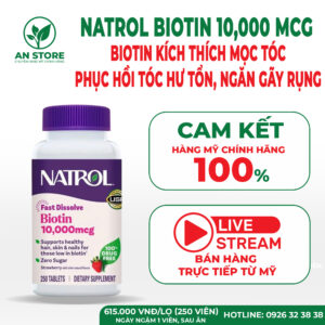 Viên Ngậm Mọc Tóc Natrol Biotin 10000 mcg Của Mỹ