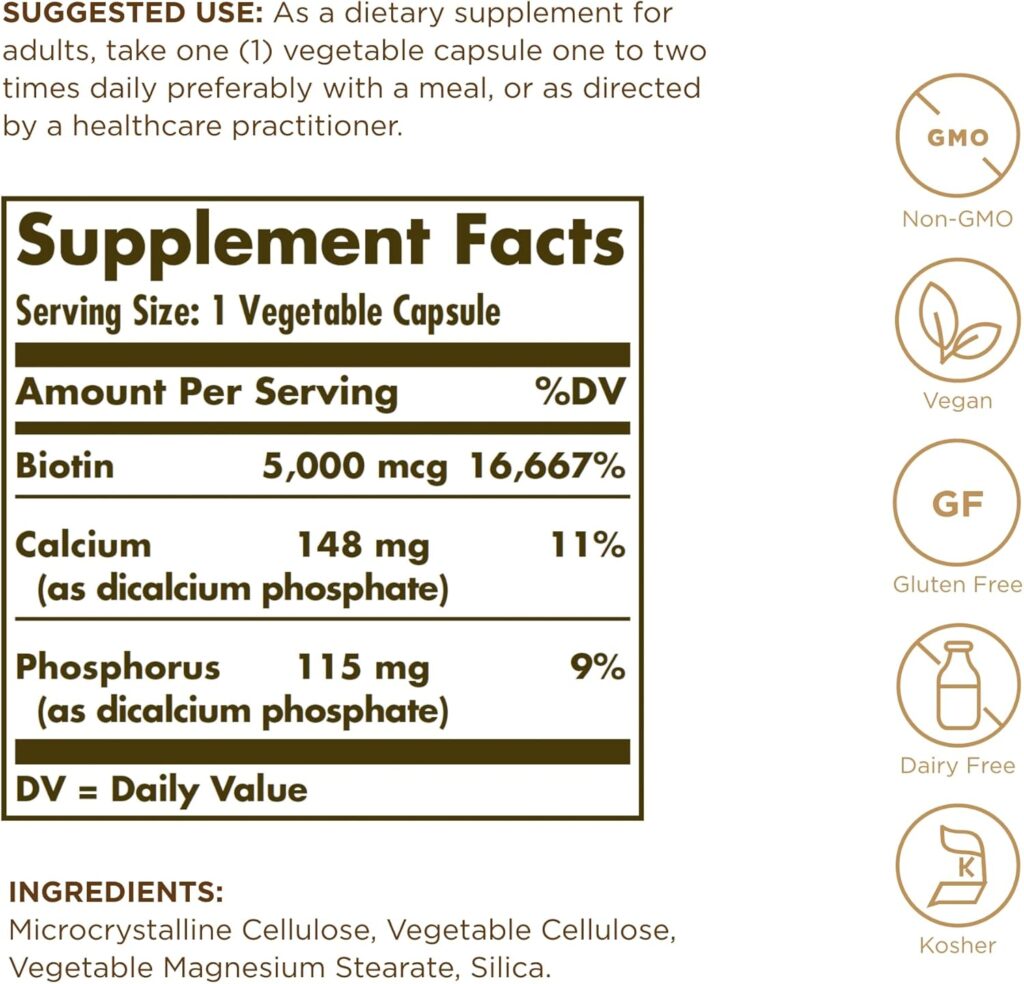 Thành Phần Viên Uống Solgar Biotin 5000 Mcg Của Mỹ