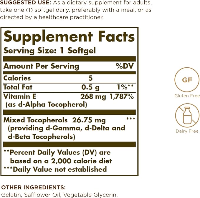 Thành Phần Viên Uống Solgar Vitamin E 268mg (400 IU) Của Mỹ
