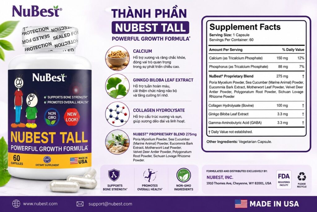 Thành Phần Viên Uống Tăng Chiều Cao NuBest Tall New Look Của Mỹ