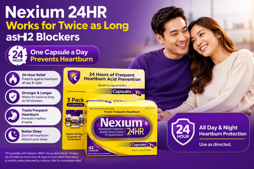 Thuốc Trị Trào Ngược Dạ Dày Nexium 24HR Của Mỹ Chính Hãng Hộp 42 Viên
