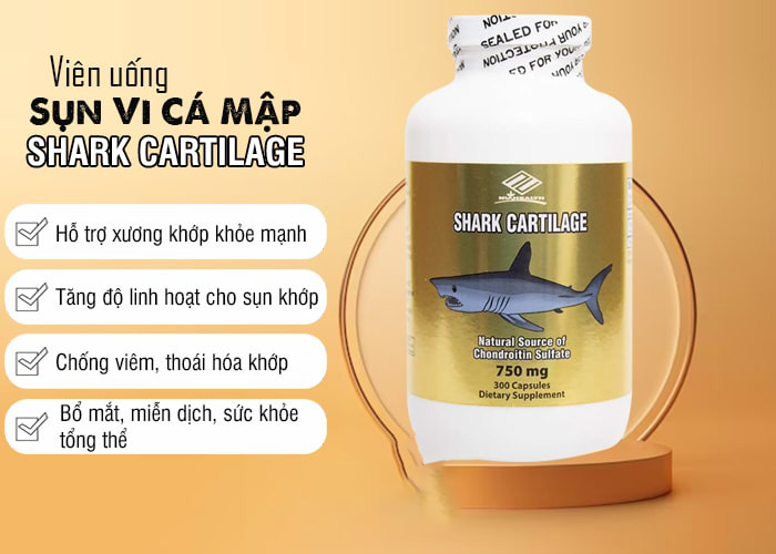 Viên Uống Sụn Cá Mập Shark Cartilage Nuhealth 750 mg 300 Viên Của Mỹ
