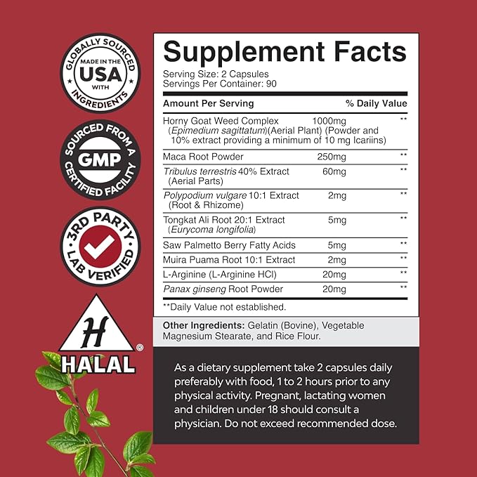Thành Phần Viên Uống Hỗ Trợ Điều Trị Yếu Sinh Lý Nam Nature’s Craft Horny Goat Weed Viên Của Mỹ