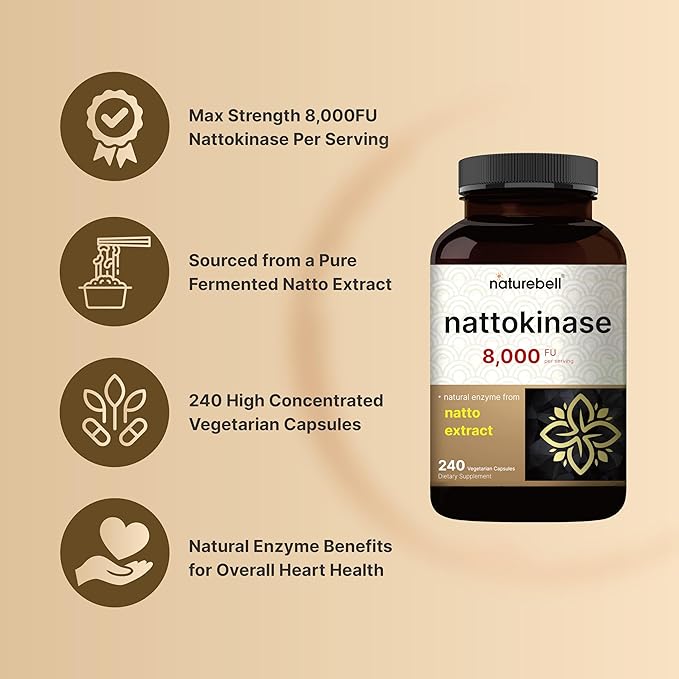 Viên Uống Ngăn Ngừa Tai Biến Đột Quỵ NatureBell Nattokinase 8000 FU 240 Viên Của Mỹ