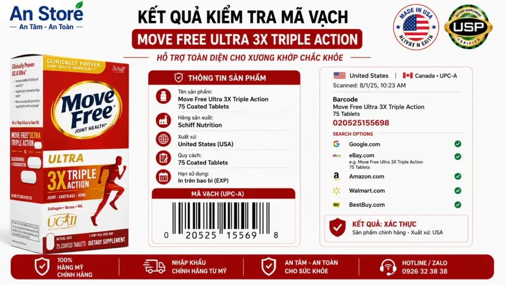 Bổ Khớp Move Free Do An Store Cung Cấp Luôn Có Mã Vạch Chuẩn Mỹ UPC-A