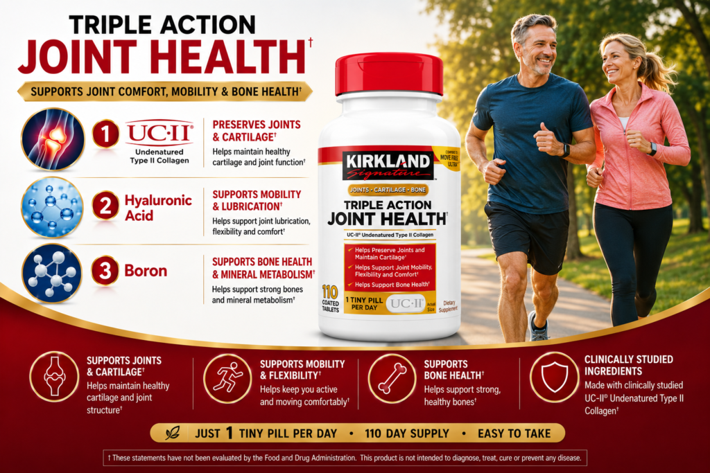 Công Dụng Viên Uống Bổ Khớp Kirkland Triple Action Joint Health Của Mỹ