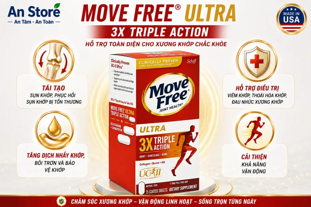 Công Dụng Tái Tạo Sụn Khớp Và Giảm Đau Nhức Xương Khớp Của Move Free Ultra 3X