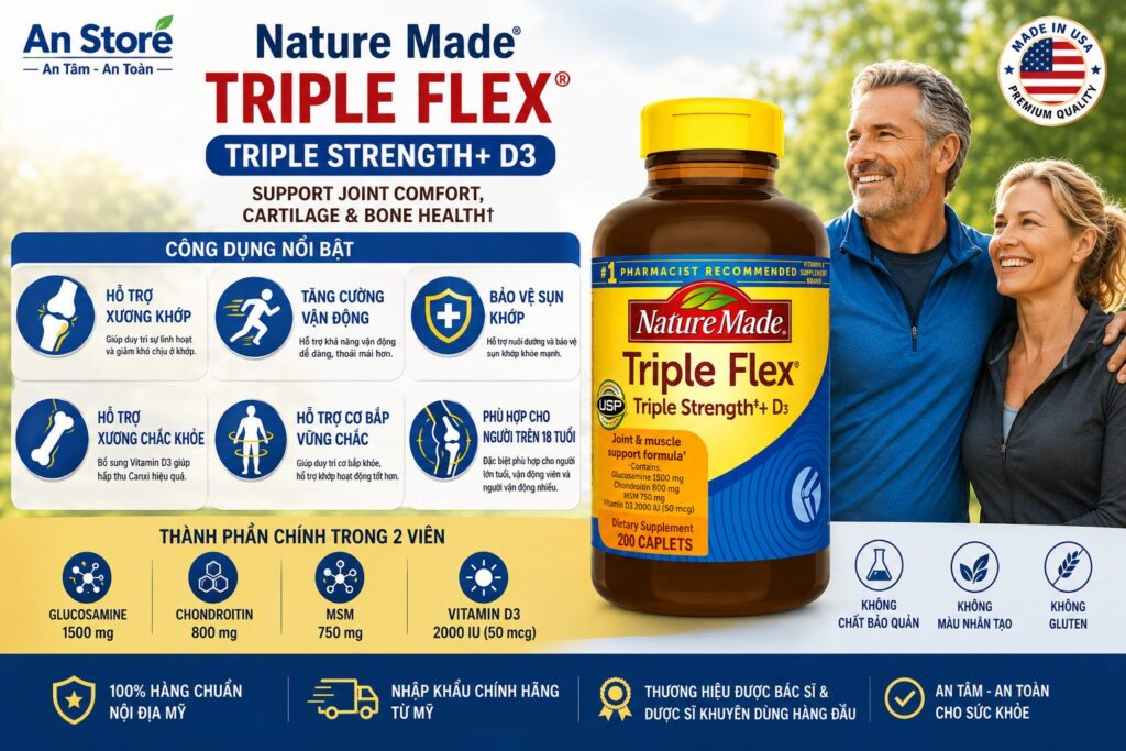 Công Dụng Thuốc Bổ Xương Khớp Nature Made Triple Flex 200 Viên Của Mỹ