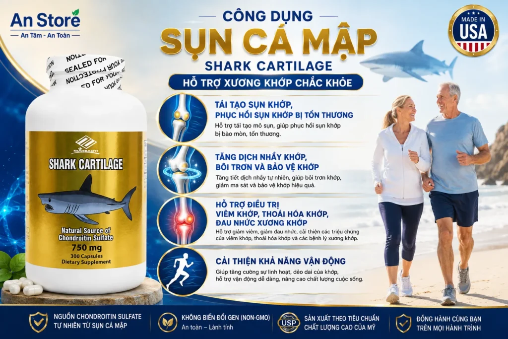 Công Dụng Viên Uống Sụn Vi Cá Mập Nuhealth Shark Cartilage Của Mỹ