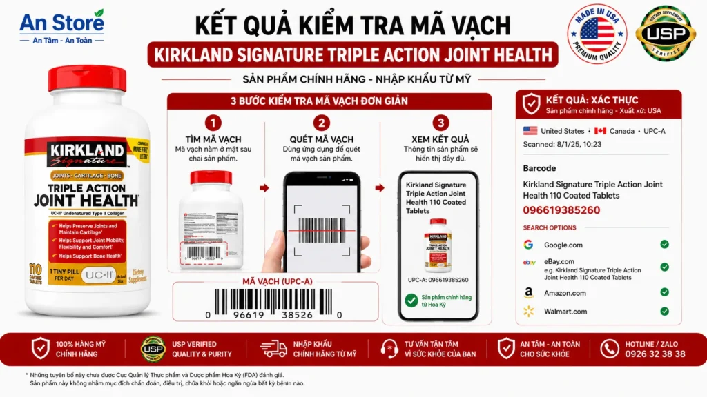 Kirkland Triple Action Joint Health Do An Store Cung Cấp Luôn Có Chuẩn Mã Vạch UPC-A
