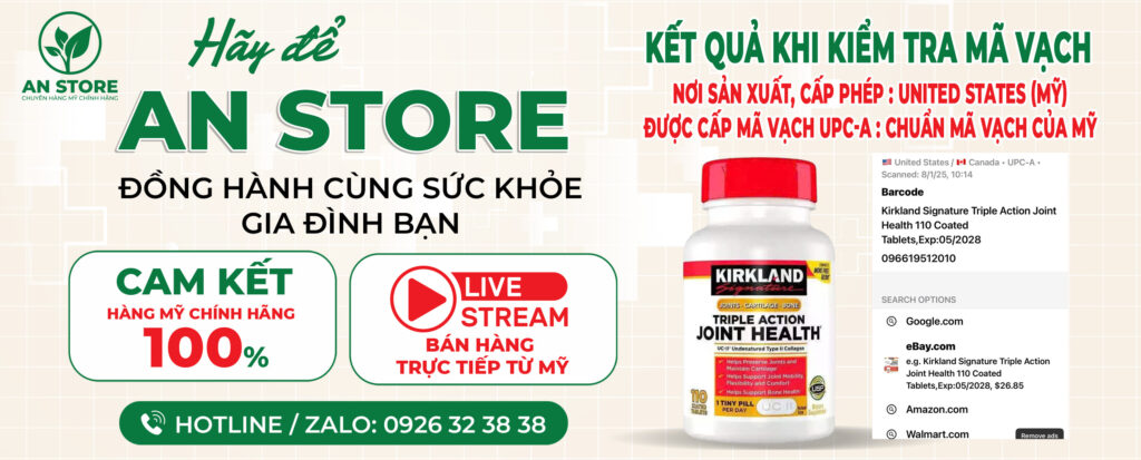 An Store Cam Kết Chỉ Cung Cấp Thuốc Bổ Khớp Kirkland Triple Action Joint Health Chuẩn Nội Địa Mỹ, Có Mã Vạch UPC-A Của Mỹ