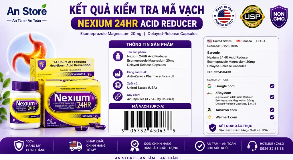 Thuốc Nexium 24Hr Do An Store Cung Cấp Luôn Có Mã Vạch Chuẩn Mỹ UPC-A