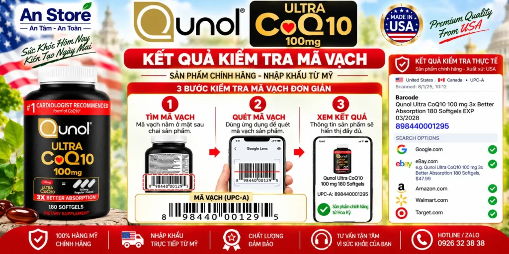Bổ Tim Qunol Ultra CoQ10 100mg Do An Store Cung Cấp Luôn Có Mã Vạch Chuẩn Mỹ UPC-A