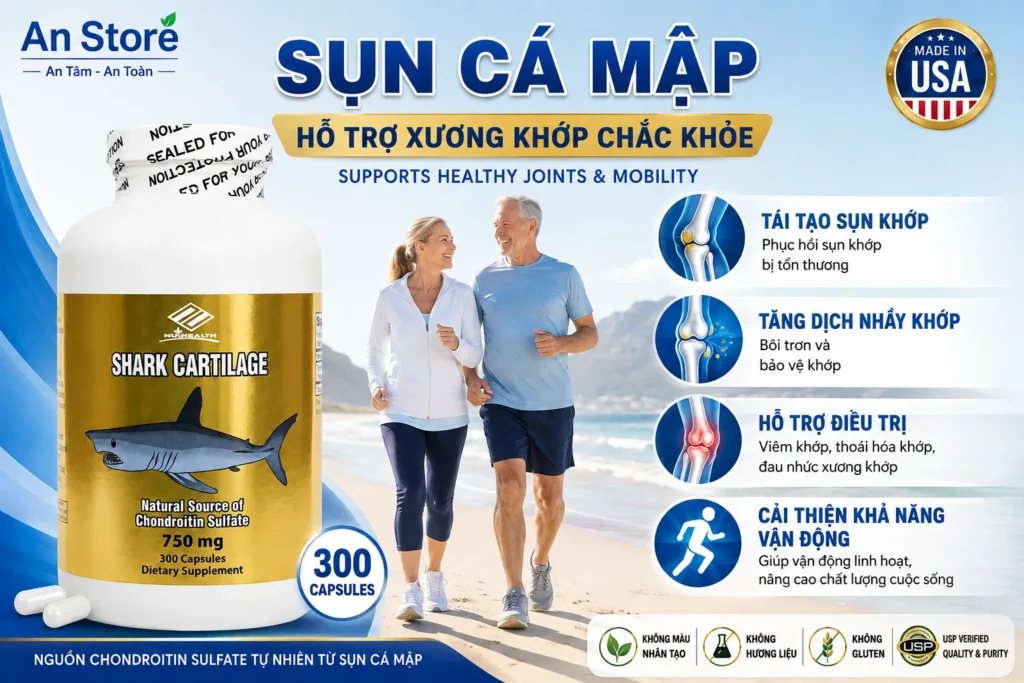 Viên Uống Sụn Cá Mập Nuhealth Shark Cartilage 300 Viên Của Mỹ