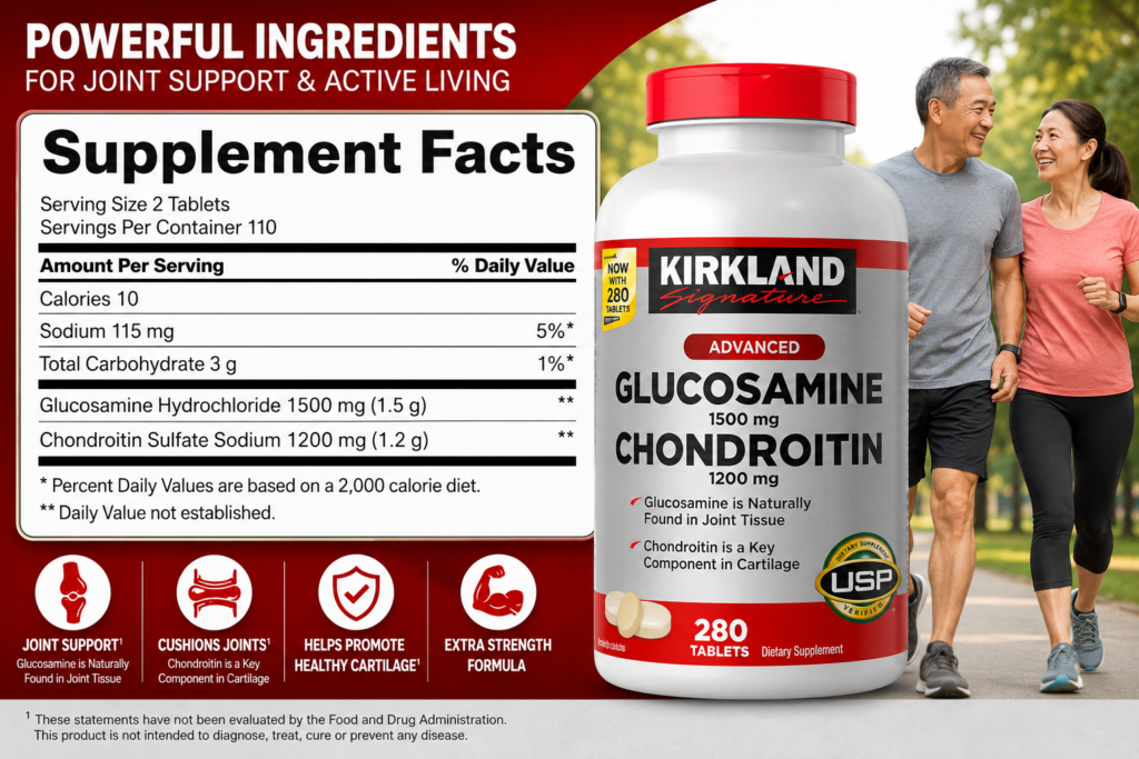 Thành Phần Thuốc Bổ Xương Khớp Kirkland Glucosamine 1500mg Chondroitin 1200mg Của Mỹ