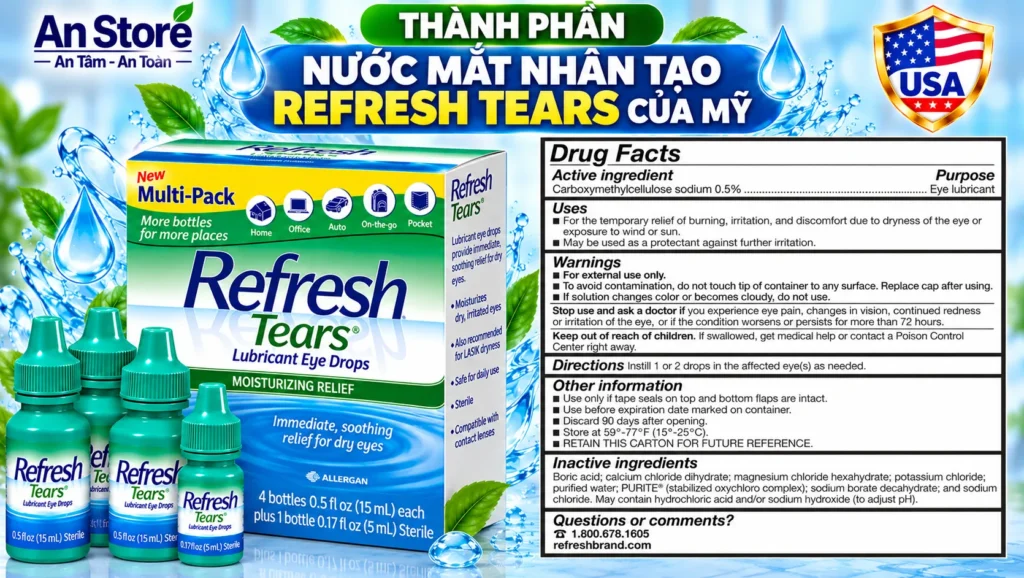 Thành Phần Nước Mắt Nhân Tạo Refresh Tears Của Mỹ